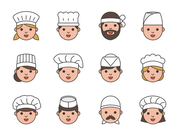Cute Chef Head Outline Icon Set Editable Stroke Stock Illustration