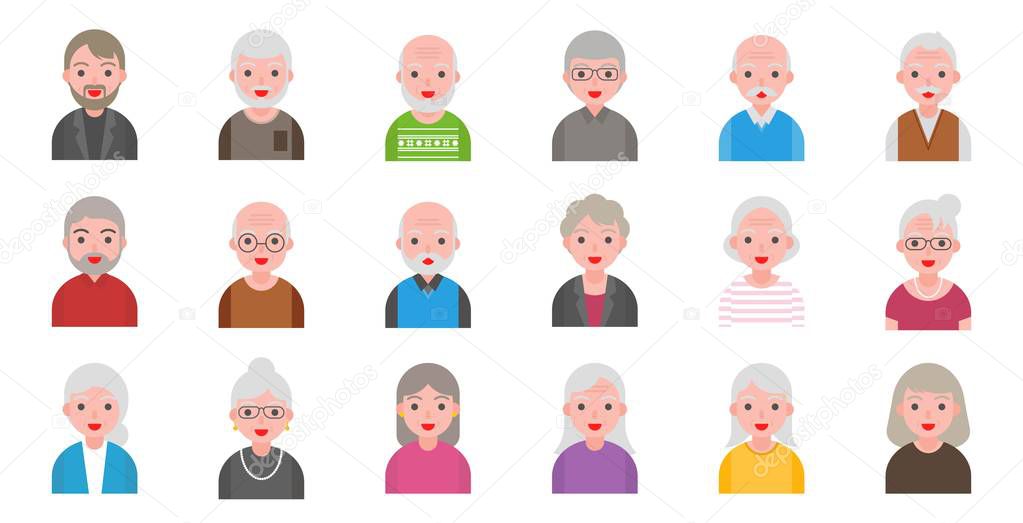 illustration of older people isolated on white background in flat style, pixel perfect icon