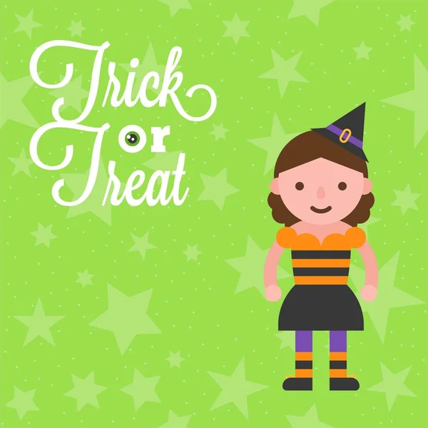 Halloween Boszorkány Jelmez Csillag Háttér Lapos Kivitel Plakát Meghívó Kártya — Stock Vector