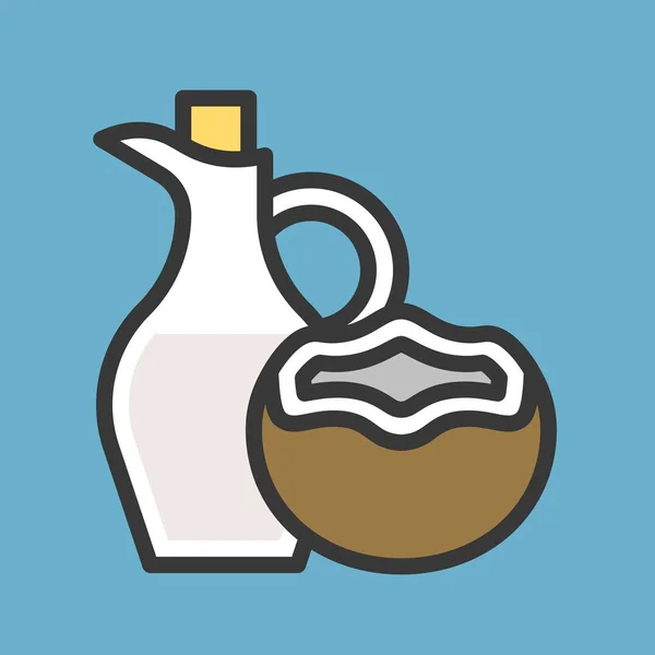 Cute Coconut Milk Coconut Oil Filled Outline Icon Editable Stroke — Stock Vector