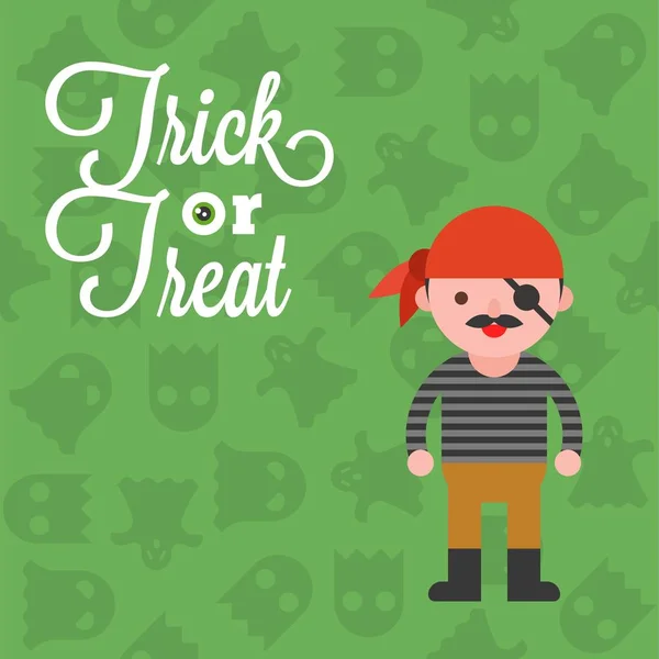Halloween Karaktär Pirate Kostym Ghost Bakgrund Platt Design För Användning — Stock vektor