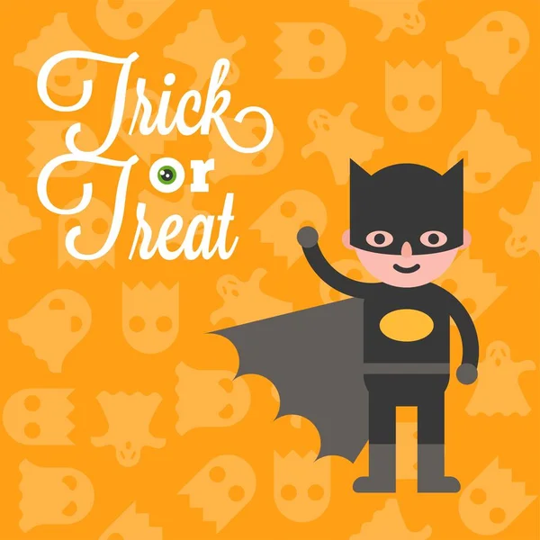 Halloween Karaktär Hjälte Bat Boy Kostym Ghost Bakgrund Platt Design — Stock vektor