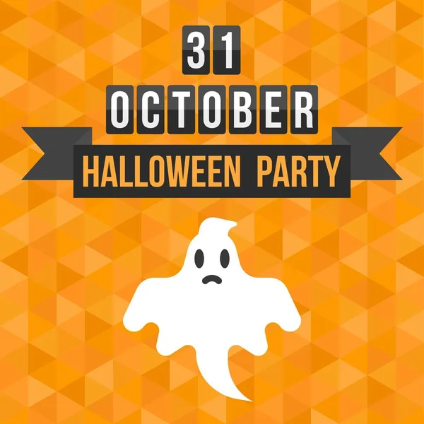 invitation card of halloween party with ghost and 31 october font on polygon background