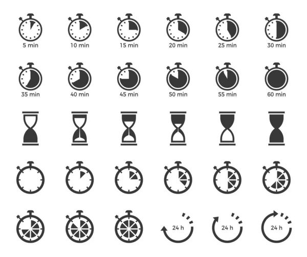 计时器和沙时钟图标用作烹调指令实心或字形样式向量 — 图库矢量图片