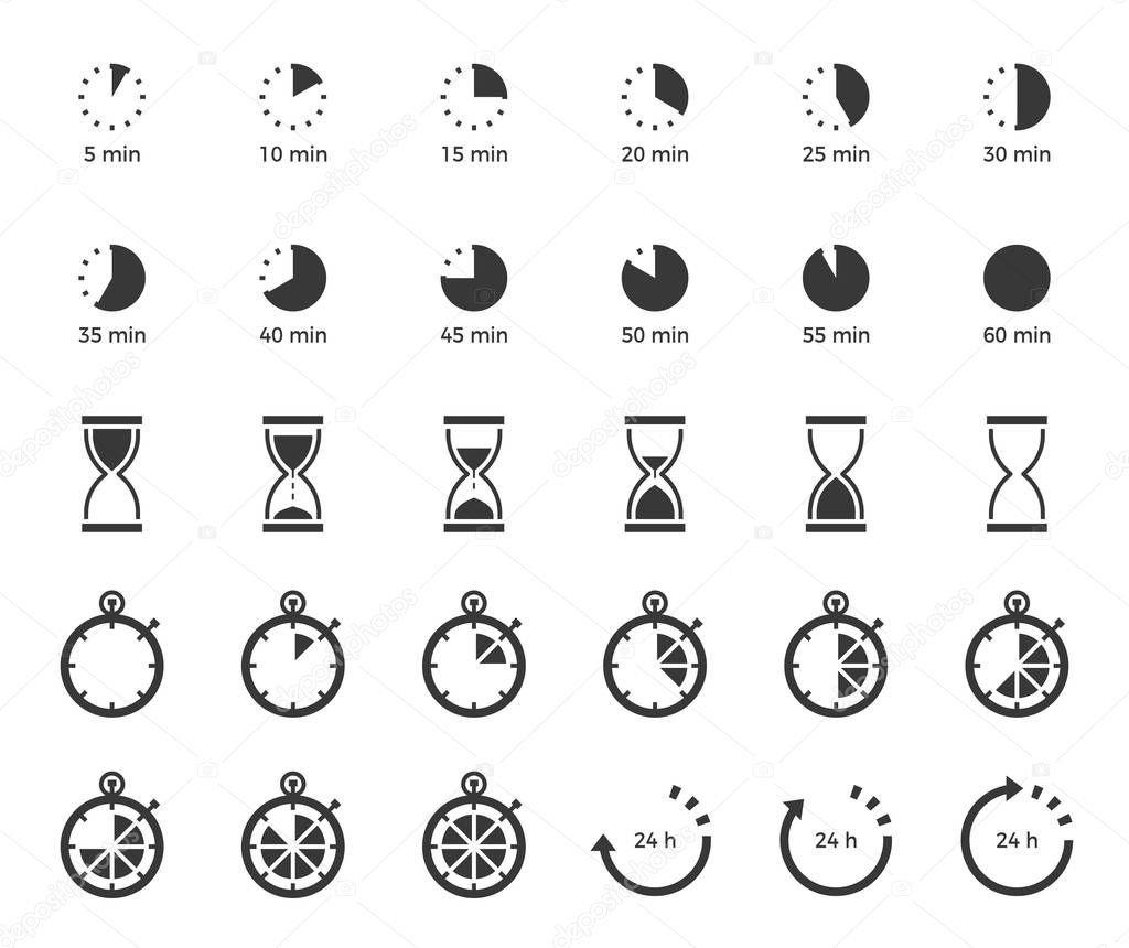 Timer and sand clock icon for use as cooking instruction solid or glyph style vector