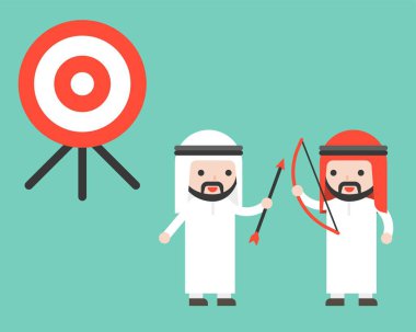 İki co işçi Arap işadamı işbirliği ortaklık iş kavramı düz tasarım hedefe ulaşmak için