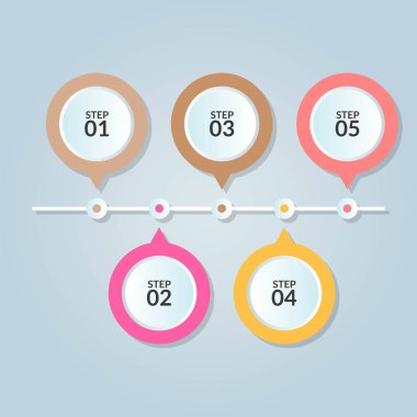Infographic şablon beş adım veya iş akışı diyagramı, vektör çizim /