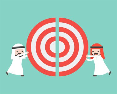 İki Arap işadamları büyük hedef parçalarını birlikte, iterek düz tasarım