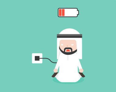 Şarj pil Arap işadamı, düz tasarım karakter kullanıma hazır