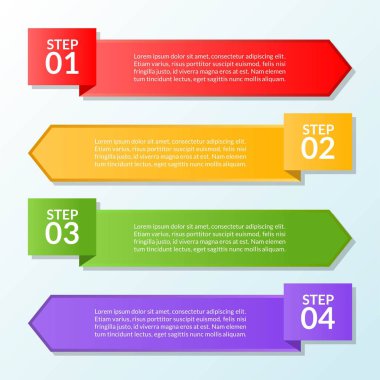 Infographic şablon bayrak dört adım veya iş akışı diyagramı, vektör çizim /