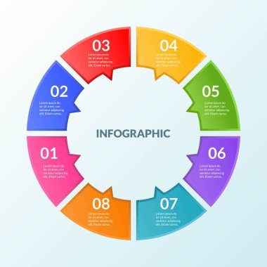 Infographic şablon adım veya iş akışı diyagramı 8 adımlar, vektör çizim /
