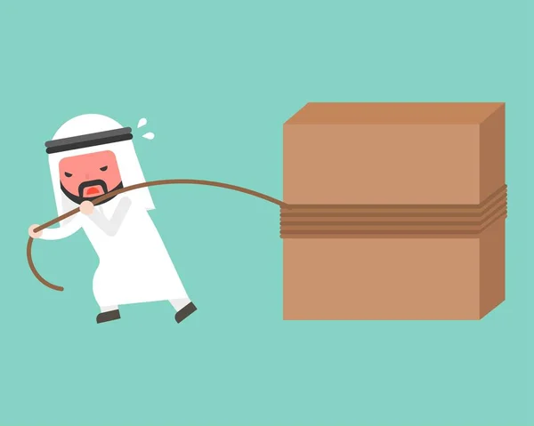 Arab Pengusaha Bekerja Keras Menarik Blok Dengan Tali Vektor Ilustrasi - Stok Vektor