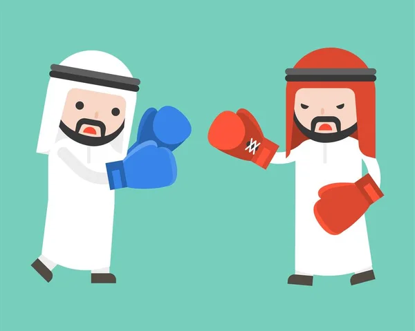 Zwei Arabische Geschäftsleute Kämpfen Mit Boxhandschuhen Vektor Flaches Design — Stockvektor