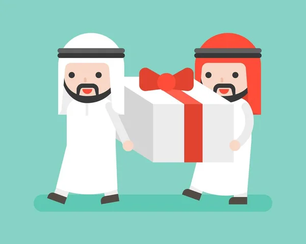 Дві Арабські Бізнесмен Несучи Велику Подарунок Коробку Бізнес Ситуації Плоский — стоковий вектор