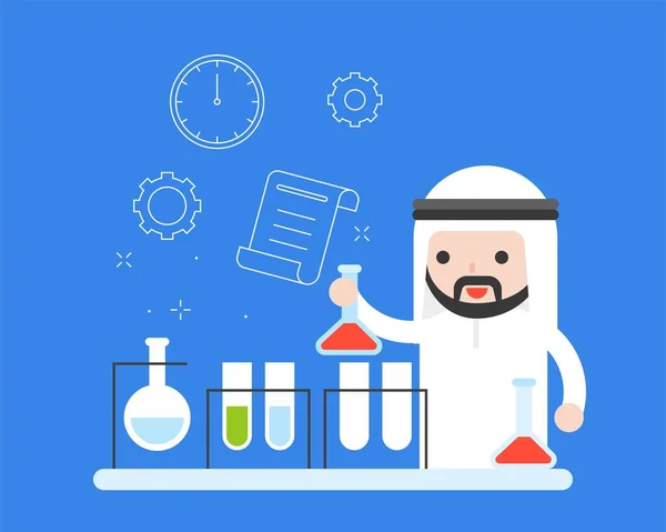 Professor Árabe Empresário Árabe Experimentar Pesquisa Laboratório Químico Com Fundo —  Vetores de Stock