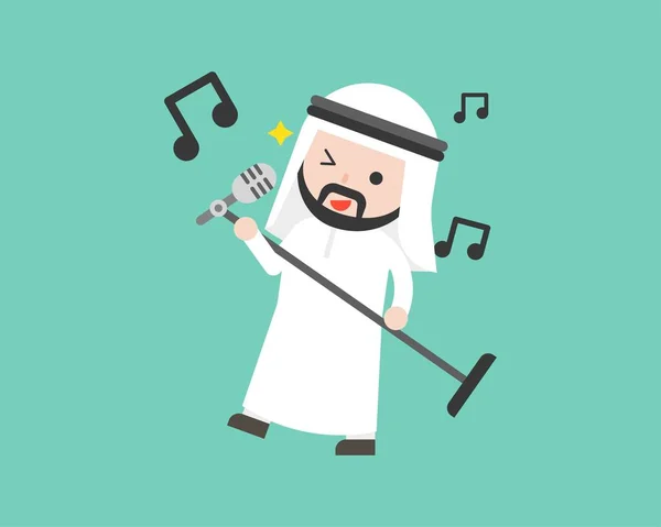 Arab Businessman holding microphone and singing, flat design vector illustration