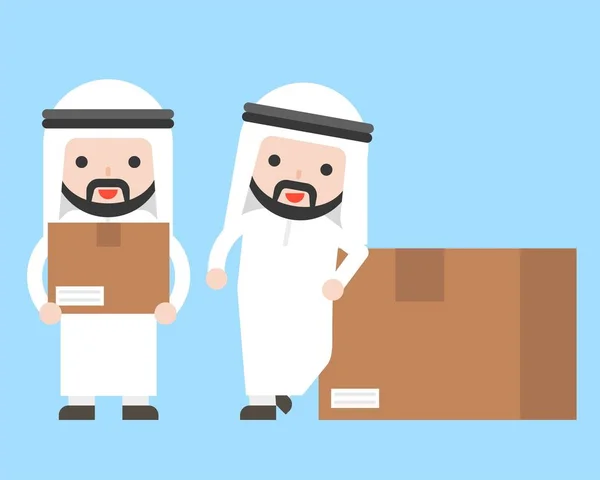 Empresário Árabe Com Caixa Encomendas Pronto Para Usar Caráter Design —  Vetores de Stock