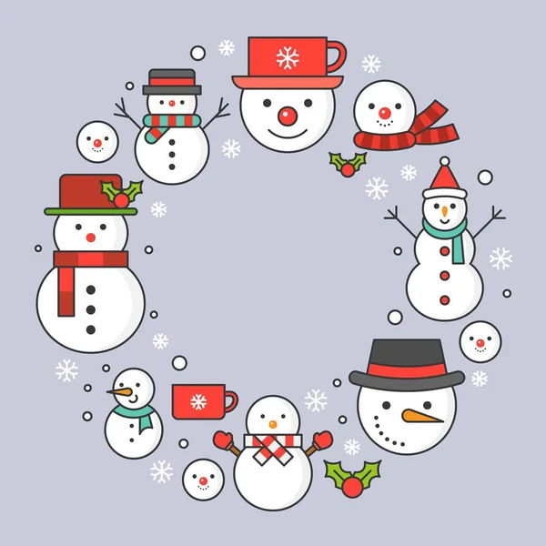Muñeco Nieve Copos Nieve Icono Fondo Para Las Vacaciones Navidad — Vector de stock