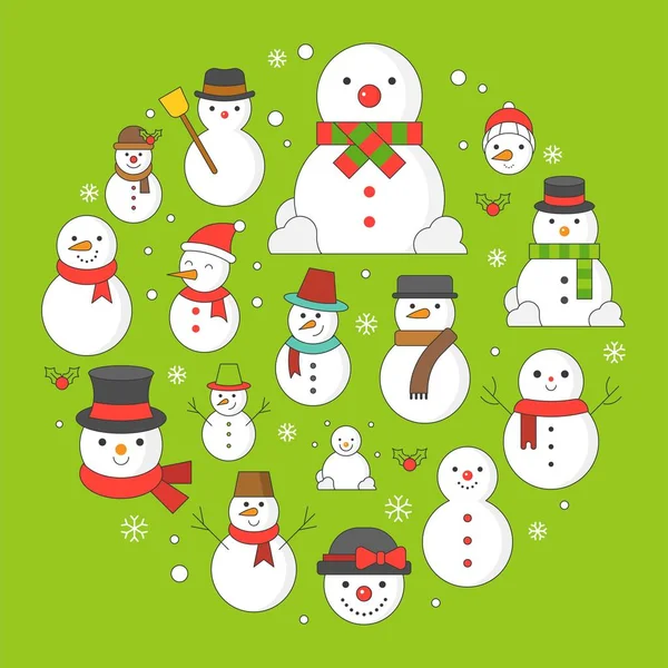 Muñeco Nieve Copos Nieve Icono Fondo Para Las Vacaciones Navidad — Vector de stock
