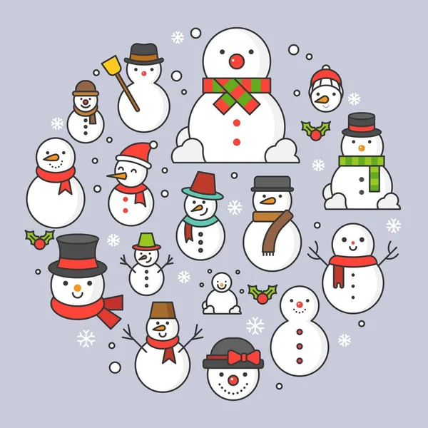 Muñeco Nieve Copos Nieve Icono Fondo Para Las Vacaciones Navidad — Vector de stock