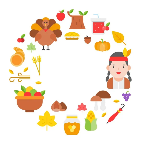 Thanksgiving Icon Arrange Circle Frame Shape Use Cover Background Wallpaper — Stock Vector