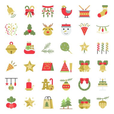 Noel süsler malzeme simge seti, düz tasarlamak vektör etiket olarak kullanmak için