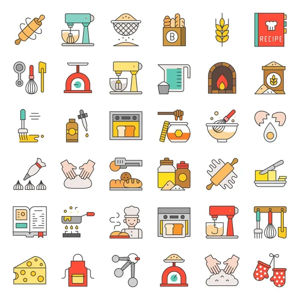 Panadería Pastelería Relacionados Con Diseño Plano Icono Conjunto Carrera Editable — Vector de stock