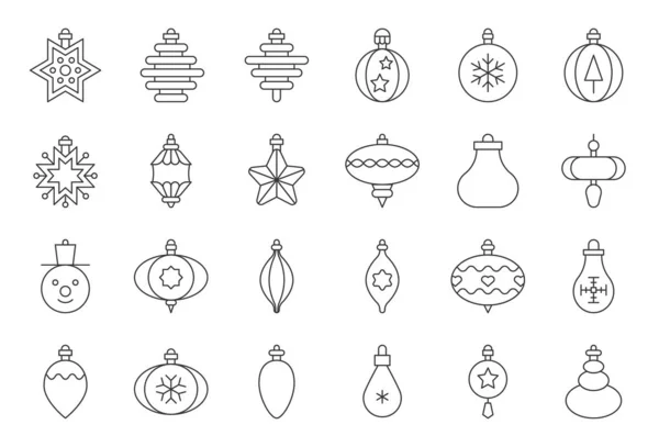 Weihnachtskugelornamente Icon Set Umriss Editierbare Strich Auf Weißem Hintergrund — Stockvektor