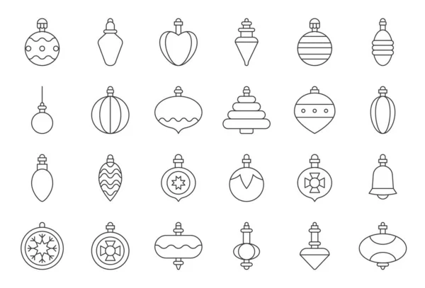 Natal Bola Ornamentos Ícone Definido Esboço Curso Editável Fundo Branco — Vetor de Stock