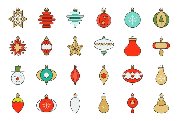 Kerst Bal Ornamenten Pictogrammenset Platte Ontwerp Overzicht Bewerkbare Beroerte — Stockvector