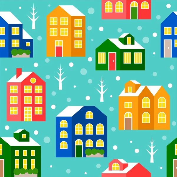 Nahtlose Muster Haus Oder Ferienhaus Mit Schnee Fallen Winter Thema — Stockvektor