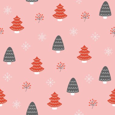 Kar tanesi, kırpma maskesi, düzenlenebilir için kolay ile seamless modeli ile Noel doodle çam ağacı