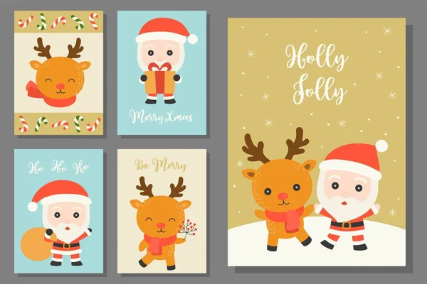 Ευχετήρια Κάρτα Για Χέρι Συντάσσονται Doodle Χριστουγεννιάτικα Σετ Χαριτωμένο Χαρακτήρα — Διανυσματικό Αρχείο