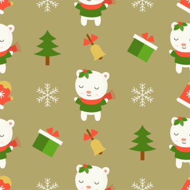 şirin kutup ayısı, Noel seamless modeli tema, duvar kağıdı veya kağıt hediye sarma olarak kullanmak için