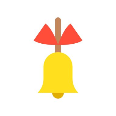 Düz tasarım pixel mükemmel Noel çan ve kırmızı yay, neşeli Noel simge seti,