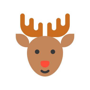 Ren geyiği ile kırmızı burun, neşeli Noel simge seti, düz tasarım