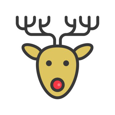 geyik kırmızı burun, vektör çizim, Noel kavramı ile basit simgesi