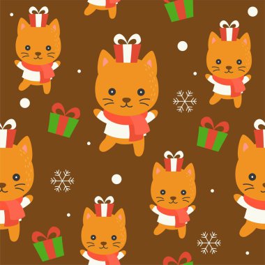 şirin kedi yavrusu kış teması, düzenlenebilir satır ayrıntı, Noel Dikişsiz desen tema, duvar kağıdı veya kağıt hediye sarma olarak kullanmak için