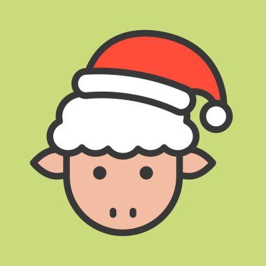 Koyun yüz Santa şapka vektör, dolgulu stil ikonu ile