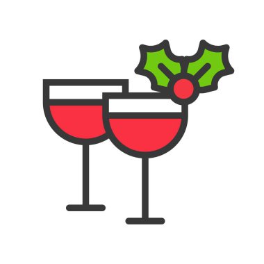 Festival şampanya illüstrasyon vektör veya camlı dekorasyon holly simgesi, Noel kavramı ile şarap