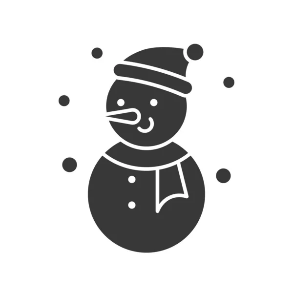 Funny Snowman Solid Outline Icon Winter Christmas Concept — Stock Vector