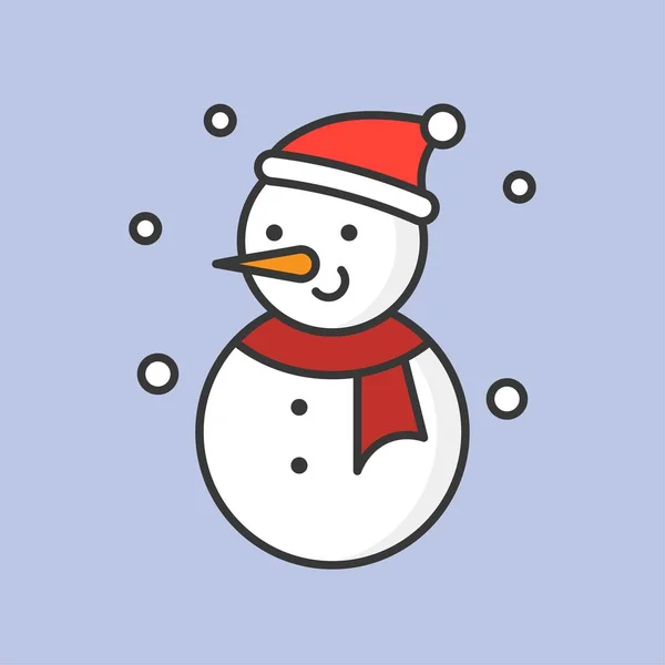 Snowman Outline Icon Violet Background Winter Christmas Concept — Stock Vector