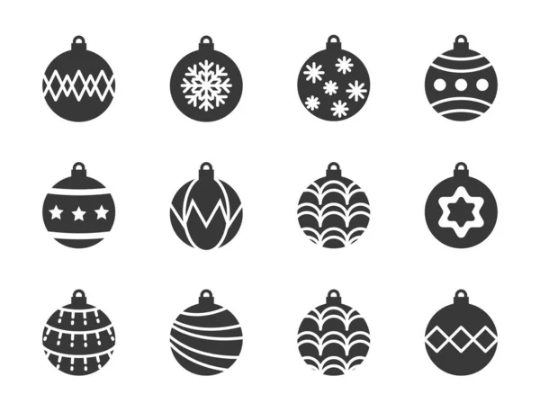 Eenvoudige Kerst Kerstballen Pictogrammen Instellen Vector Illustratie — Stockvector
