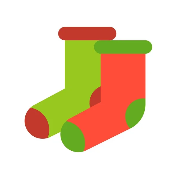 Červené Zelené Ponožky Veselé Vánoční Sady Ikon Plochý Design Pixel — Stockový vektor