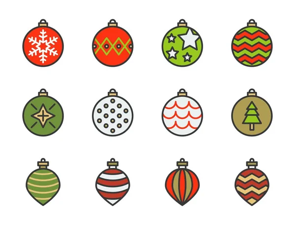 Eenvoudige Kerst Kerstballen Pictogrammen Instellen Vector Illustratie — Stockvector