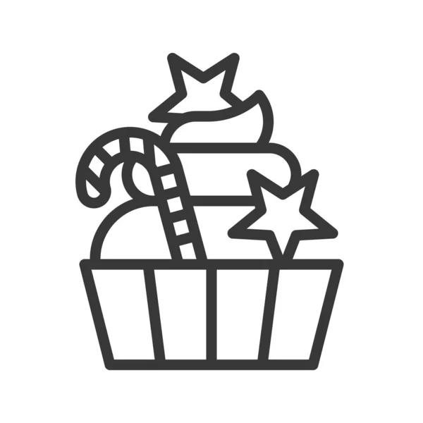 Кубковий Торт Цукеркова Тростина Значок Різдвяної Їжі Змінений Контур — стоковий вектор