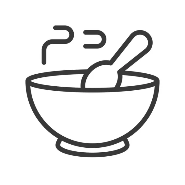 Hot Soup Spoon Bowl Icon Editable Outline — Stock Vector