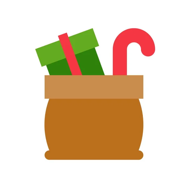 Simple Icon Santa Gift Bag Vector Illustration Christmas Concept — Stock Vector