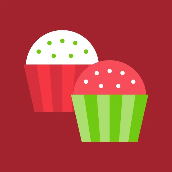 Cupcake Kerst Eten Thema Pictogram Platte Ontwerp — Stockvector