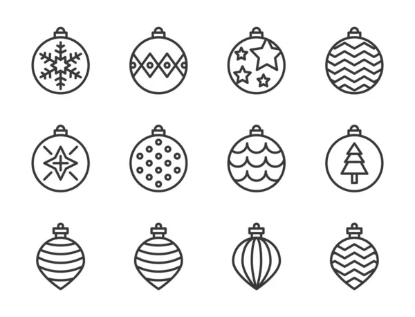 Eenvoudige Kerst Kerstballen Pictogrammen Instellen Vector Illustratie — Stockvector